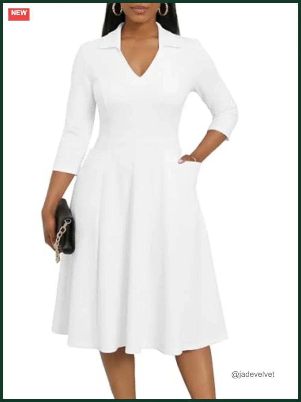 Plus Size Midi Dress, Fit and Flare A-Line Cocktail Dress with Pockets and Belt
